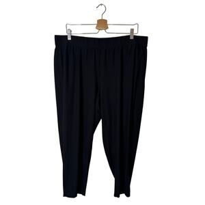 Eileen Fisher Black Crepe Elastic Waist Tapered Ankle Pant with Pockets X-Large